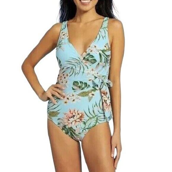 NEW Kona Sol One Piece Swimsuit Sz XL Full Coverage Wrap Tropical Floral Modest - Picture 2 of 11